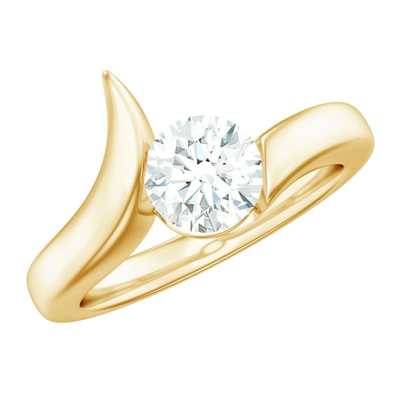 Rosec Jewels Certified Moissanite Engagement Ring 1 Carat - Bypass Ring - 6 mm Round Ring - D-VS1 Quality - with Jewelry Box, 18K Yellow Gold, US 11.00