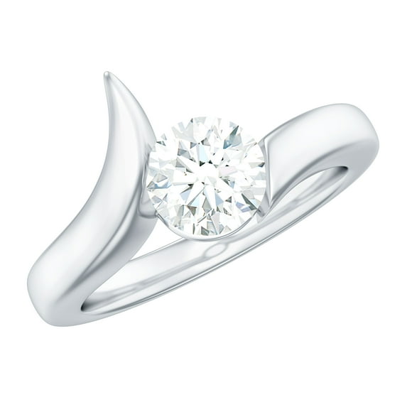 Rosec Jewels Certified Moissanite Engagement Ring 1 Carat - Bypass Ring - 6 mm Round Ring - D-VS1 Quality - with Jewelry Box, 925 Sterling Silver, US 4.00