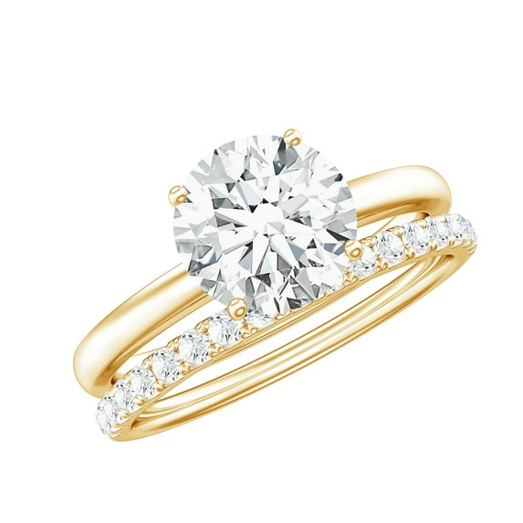 Rosec Jewels Moissanite Wedding Bridal Ring Set (D-VS1 Grade) - 2 Carat Engagement Ring with Enhancer - with Jewelry Box, 18K Yellow Gold, US 6.00
