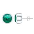 thumbnail image 1 of Rosec Jewels Round Shape Created Emerald Solitaire Stud Earrings in Bezel Setting, 14K White Gold, 1 of 7