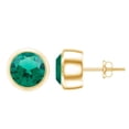 thumbnail image 1 of Rosec Jewels Round Shape Created Emerald Solitaire Stud Earrings in Bezel Setting, 14K Yellow Gold, 1 of 7