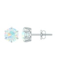 thumbnail image 1 of Rosec Jewels Round Shape Ethiopian Opal Solitaire Stud Earrings (6 mm, AAA Quality), 18K White Gold, 1 of 10