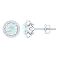 thumbnail image 1 of Rosec Jewels Round Shape Ethiopian Opal Stud Earrings with Moissanite Halo (AAA Quality), 925 Sterling Silver, 1 of 8