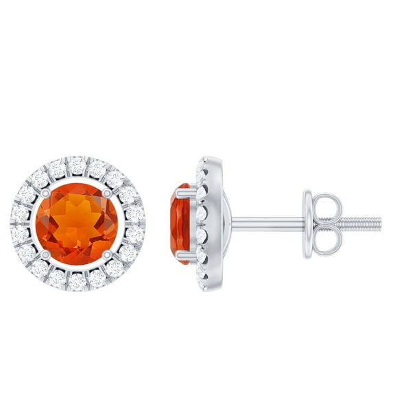 Rosec Jewels Natural Fire Opal Stud Earrings for Women (AAA Grade) - Opal Diamond Earrings - Ready to Gift with Jewelry Box, 925 Sterling Silver