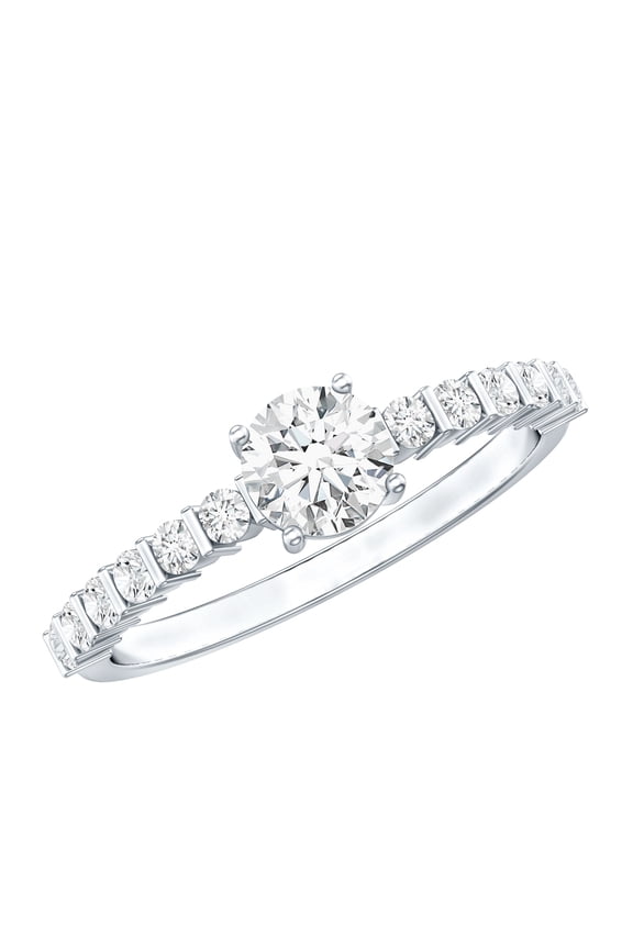 Round Shape Moissanite Solitaire Engagement Ring with Side Stones - D-VS1 Quality, 925 Sterling Silver, US 4.00