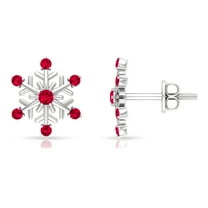 Rosec Jewels Ruby Snowflake Stud Earrings for Women - AAA Quality - July Birthstone Earrings, 925 Sterling Silver
