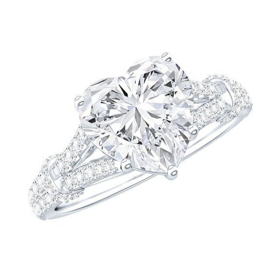 Rosec Jewels Silver Heart Engagement Ring (2 Carat, 8 mm - D-VS1 Quality) Stamped 925 Sterling Moissanite Ring for Women, US 6.00