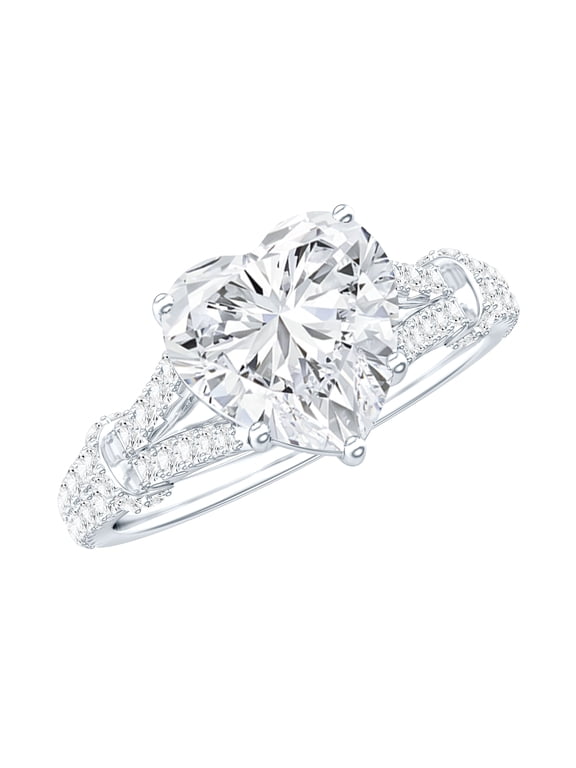 2 Carat Moissanite Heart Shaped Engagement Ring for Women (D-VS1 Quality) Sterling Silver Proposal Ring - Ready to Gift, US 7.50