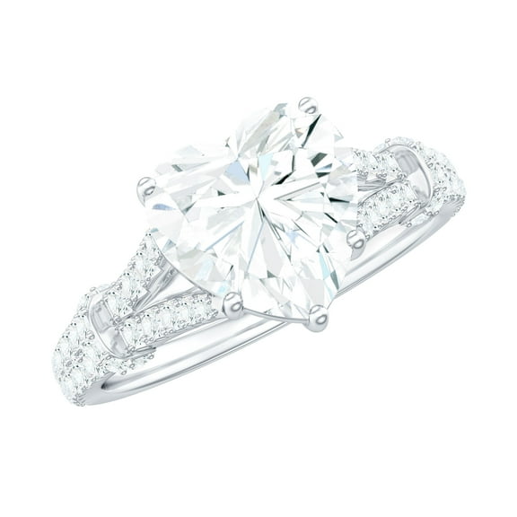 Rosec Jewels Silver Heart Engagement Ring (2 Carat, 8 mm - D-VS1 Quality) Stamped 925 Sterling Moissanite Ring for Women, US 8.00