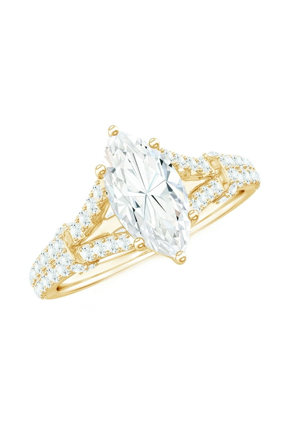 Silver Marquise Engagement Ring - 1 Ct Moissanite Ring - D-VS1 Quality Certified with 925 Sterling Hallmark, US 7.00