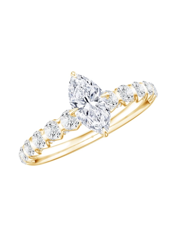1.57 Ct Marquise Moissanite Ring (D-VS1 Quality) - 925 Silver Hallmark Engagement Ring with Side Stones - Ready to Gift, US 6.00
