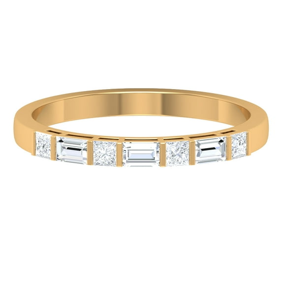 Rosec Jewels Simple 7 Stone Moissanite Stackable Band Ring, 18K Yellow Gold, US 3.00