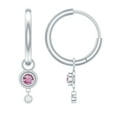 thumbnail image 1 of Rosec Jewels Simple Hoop Drop Earrings with Pink Sapphire and Diamond for Women - 0.25 CT, 10K White Gold, 1 of 8