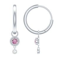 Rosec Jewels Simple Hoop Drop Earrings with Pink Sapphire and Diamond for Women - 0.25 CT, 10K White Gold