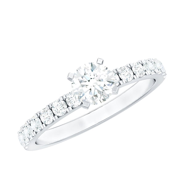 Rosec Jewels Simple Minimalist Engagement Ring with Side Stones - 5 mm Round, 0.50 Ct, D-VS1 Grade, 10K White Gold, US 11.00