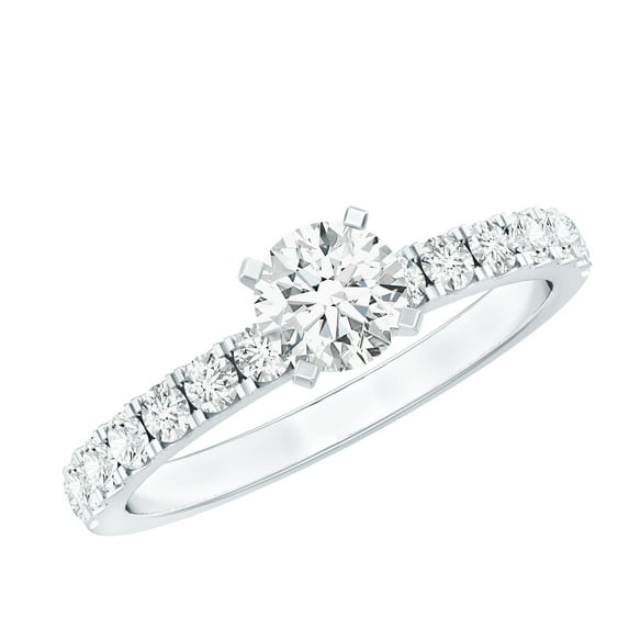 Rosec Jewels Moissanite Solitaire Engagement Ring with Side Stones - 5 mm Round - D-VS1 Quality Certified - with Jewelry Box, 10K White Gold, US 11.50