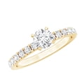thumbnail image 1 of Rosec Jewels Moissanite Solitaire Engagement Ring with Side Stones - 5 mm Round - D-VS1 Quality Certified - with Jewelry Box, 18K Yellow Gold, US 8.00, 1 of 8