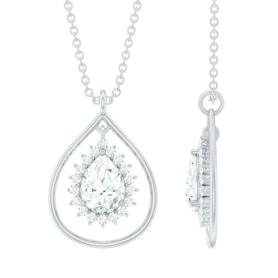 Rosec Jewels Certified Moissanite Teardrop Pendant Necklace - with Chain - D-VS1 Quality - Ready to Gift with Jewelry Box, 925 Sterling Silver