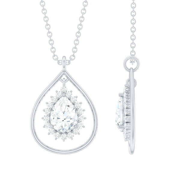 Rosec Jewels Certified Moissanite Teardrop Pendant Necklace - with Chain - D-VS1 Quality - Ready to Gift with Jewelry Box, 925 Sterling Silver