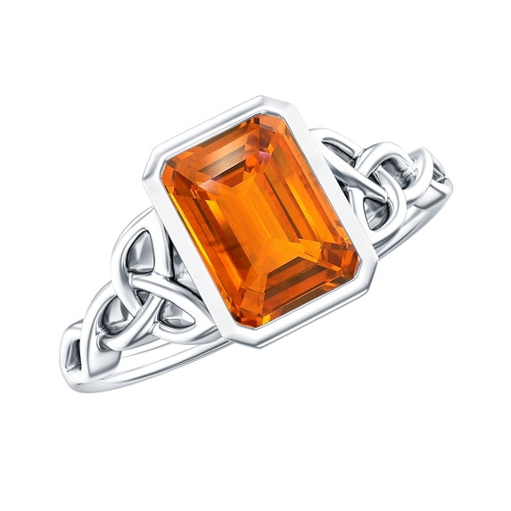 Rosec Jewels Solitaire Lab Created Orange Sapphire Celtic Knot Ring with Diamond - 1.7 Carat - AAAA Quality, 14K White Gold, US 8.50