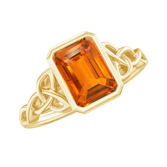 Rosec Jewels Solitaire Created Orange Sapphire Celtic Knot Ring with Diamond - 6X8 mm, 14K Yellow Gold, US 5.00