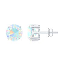 Rosec Jewels Solitaire Ethiopian Opal Stud Earrings, October Birthstone Earrings (8 mm), 925 Sterling Silver