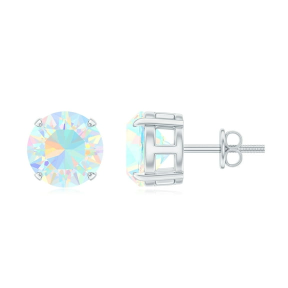 Rosec Jewels Solitaire Ethiopian Opal Stud Earrings, October Birthstone Earrings (8 mm), 925 Sterling Silver