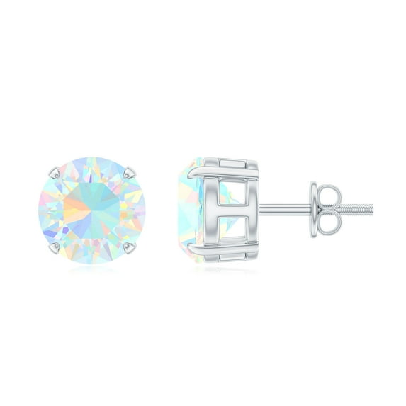 Rosec Jewels Solitaire Ethiopian Opal Stud Earrings, October Birthstone Earrings (8 mm), 925 Sterling Silver