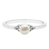 Rosec Jewels Solitaire Freshwater Pearl Celtic Knot Ring with Diamond (2.25 Ct, AAA Grade), 925 Sterling Silver, US 4.00