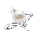 thumbnail image 1 of Rosec Jewels Solitaire Freshwater Pearl Engagement Ring with Bypass Shank (7.4 Carat, AAA Quality) - Real Pearl Diamond Ring, 925 Sterling Silver, US 4.00, 1 of 6