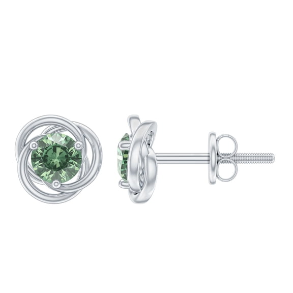Rosec Jewels Solitaire Green Sapphire Swirl Stud Earrings, September Birthstone Earrings, 925 Sterling Silver