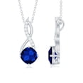 thumbnail image 1 of Rosec Jewels Lab Grown Blue Sapphire Infinity Pendant Necklace (8mm Cushion Cut, AAA Grade, 2.75 Ct) - Sapphire Diamond Necklace, 925 Sterling Silver, 1 of 8