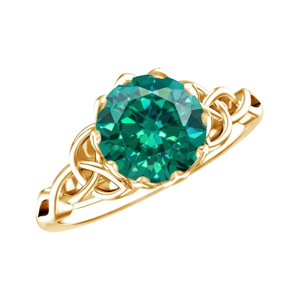 Rosec Jewels Lab Grown Emerald Engagement Ring for Women - 2 Carat - Celtic Knot Ring - AAAA Grade Certified - with Jewelry Box, 18K Yellow Gold, US 7.50