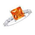 thumbnail image 1 of Solitaire Lab Grown Orange Sapphire Ring with Moissanite - 2 Carat Princess Cut Sapphire Ring, 10K White Gold, US 13.00, 1 of 8