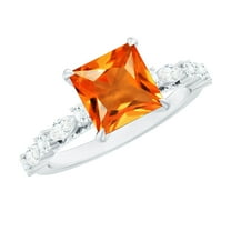 Rosec Jewels Solitaire Lab Grown Orange Sapphire Ring with Moissanite - 8 mm Princess Cut, 925 Sterling Silver, US 4.00