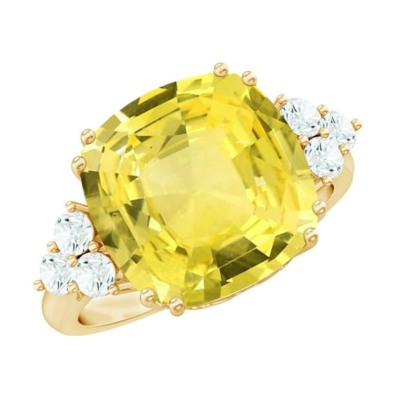 Rosec Jewels Solitaire Lab Grown Yellow Sapphire Ring with Diamond Trio for Women (12 mm), 18K Yellow Gold, US 11.50