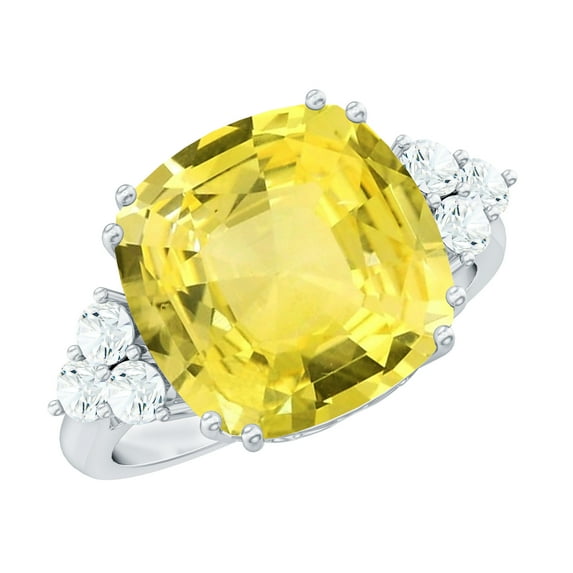 Rosec Jewels Solitaire Lab Grown Yellow Sapphire Ring with Diamond Trio for Women (12 mm), 925 Sterling Silver, US 4.00