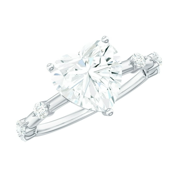 Rosec Jewels Certified Moissanite Heart Engagement Ring 2 Carat - Solitaire Ring for Women (8 mm, D-VS1 Quality), 14K White Gold, US 9.00