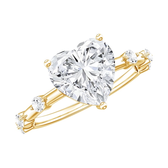 Rosec Jewels Certified Moissanite Heart Engagement Ring 2 Carat - Solitaire Ring for Women (8 mm, D-VS1 Quality), 14K Yellow Gold, US 8.50