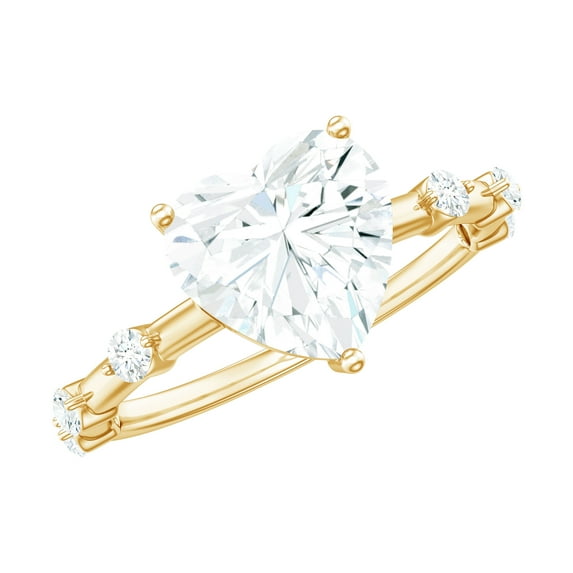 Rosec Jewels Certified Moissanite Heart Engagement Ring 2 Carat - Solitaire Ring for Women (8 mm, D-VS1 Quality), 14K Yellow Gold, US 8.50