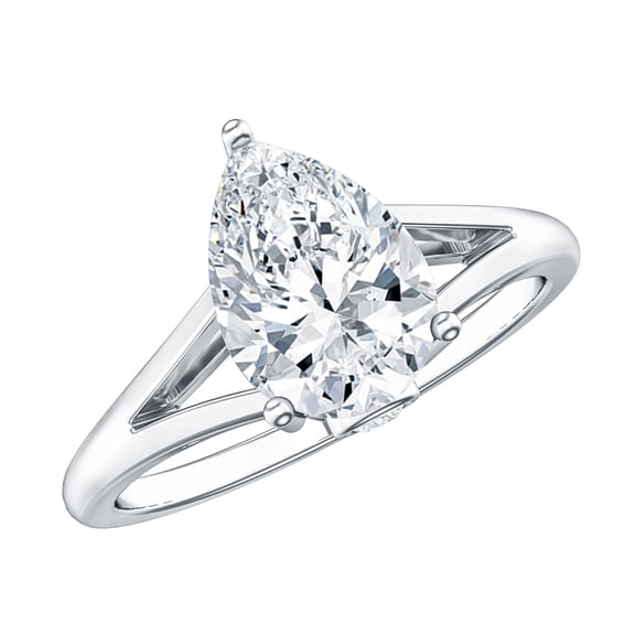 Rosec Jewels Solitaire Moissanite Teardrop Engagement Ring 2 Ct - Split Shank Ring - 7X10 mm - D-VS1 Quality Certified, 925 Sterling Silver, US 4.00