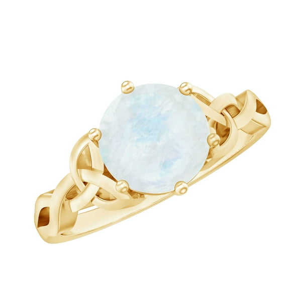 Rosec Jewels Solitaire Moonstone Celtic Knot Ring for Women (8 mm, AAA Quality), 14K Yellow Gold, US 10.00