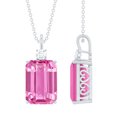 thumbnail image 1 of Rosec Jewels Lab Grown Pink Sapphire Diamond Statement Necklace with Chain - 9 Carat Emerald Cut Pink Sapphire - AAAA Quality, 925 Sterling Silver, 1 of 6
