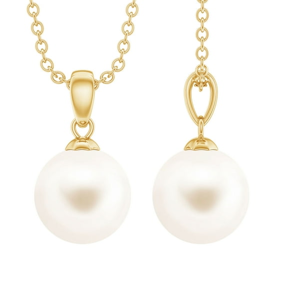 Rosec Jewels Cultured Freshwater Pearl Pendant Necklace with Chain - AAA Quality - June Birthstone Necklace - with Jewelry Box, 10K Yellow Gold