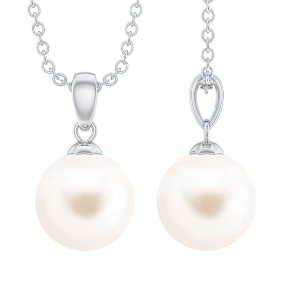 Rosec Jewels Cultured Freshwater Pearl Pendant Necklace with Chain - AAA Quality - June Birthstone Necklace - with Jewelry Box, 18K White Gold
