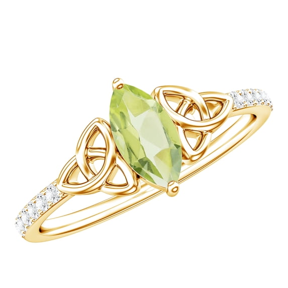 Rosec Jewels Solitaire Peridot Marquise Engagement Ring with Diamond (0.7 Carat, AAA Quality) - Celtic Knot Ring for Women, 14K Yellow Gold, US 11.50