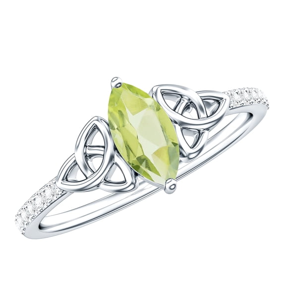 Rosec Jewels Solitaire Peridot Marquise Engagement Ring with Diamond (0.7 Carat, AAA Quality) - Celtic Knot Ring for Women, 18K White Gold, US 10.00