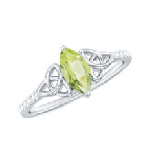 Rosec Jewels Solitaire Peridot Celtic Knot Ring with Diamond (4X8 mm, AAA Quality), 925 Sterling Silver, US 4.00