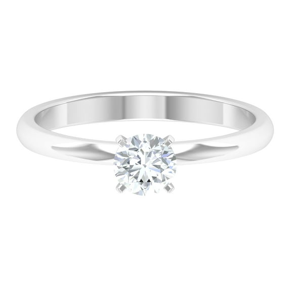Rosec Jewels Solitaire Ring with 5 MM Round Shape Moissanite in Peg Head Setting, 10K White Gold, US 10.00