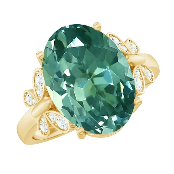 Rosec Jewels Solitaire Sapphire Ring with Diamond (10X14 mm Oval Cut Created Green Sapphire), 14K Yellow Gold, US 10.00